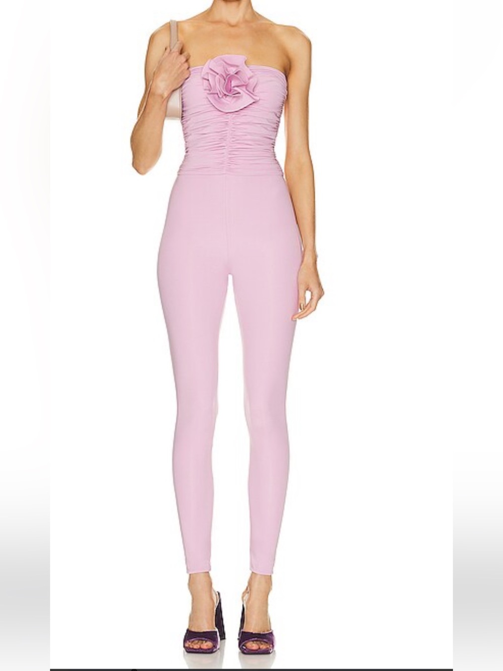 MAYGEL CORONEL Matuna Strapless Pink Ruched Jumpsuit with Floral Accent OS